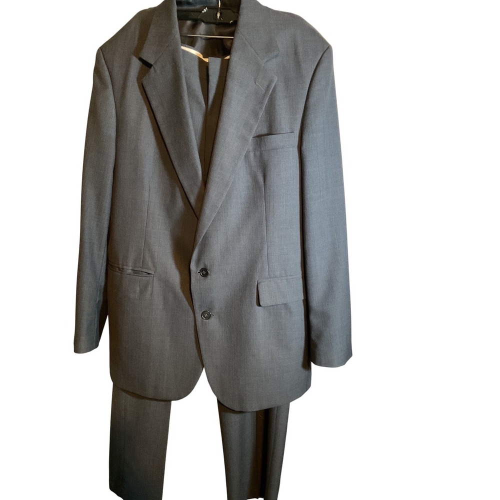 Haggar Imperial Mens Suit 44L Grey Glen Plaid 2 Button Blazer Pants USA Made